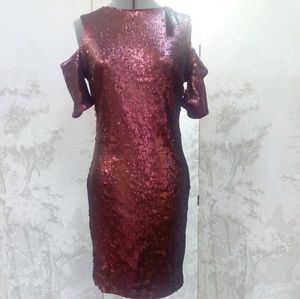 NWT INA Cold Shoulder Sequin Cocktail Dress